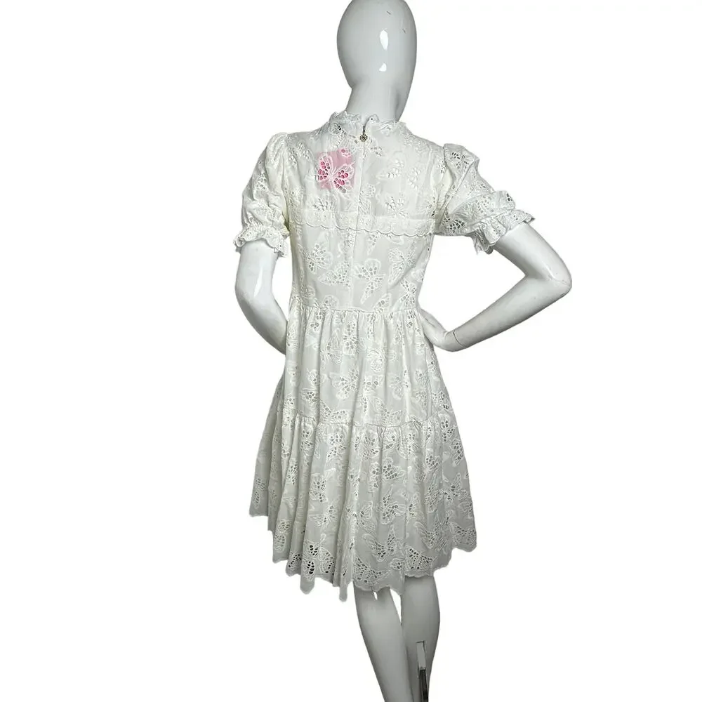 Kate Spade Butterfly Eyelet Tiered mainline Dress in Fresh White M